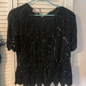 Black beaded silk blouse